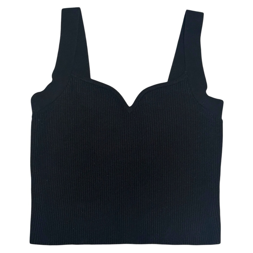 Abercrombie & Fitch Ottoman Knit Ribbed Sweetheart Neck Cropped Tank Black Large